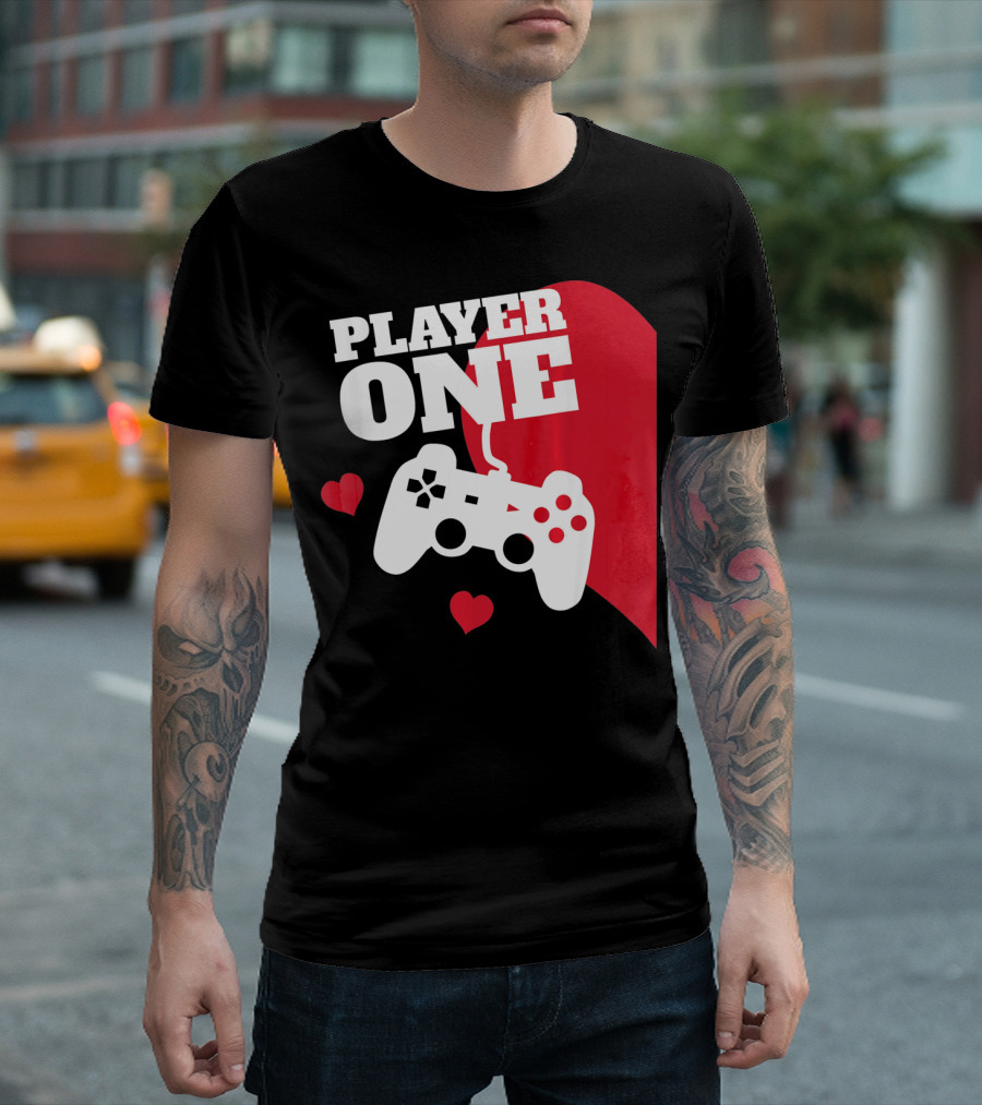 Player One Valentines Day Gamer Controller Hearts T-Shirt