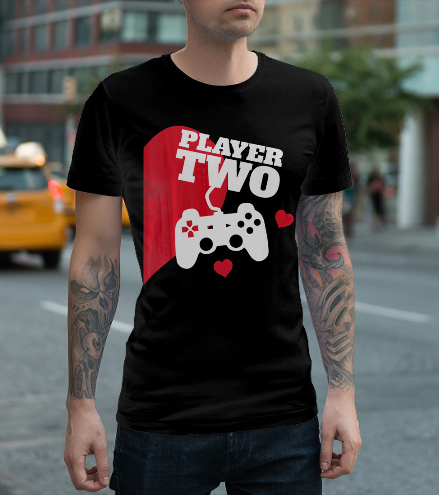 Player Two Valentine With Game Controller And Hearts T-Shirt