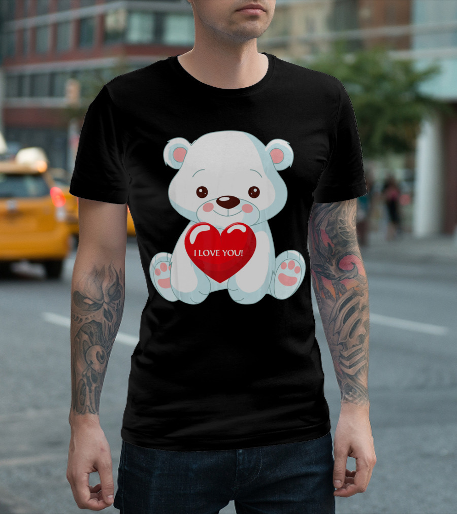 Polar Bear Holding Heart I Love You T-Shirt