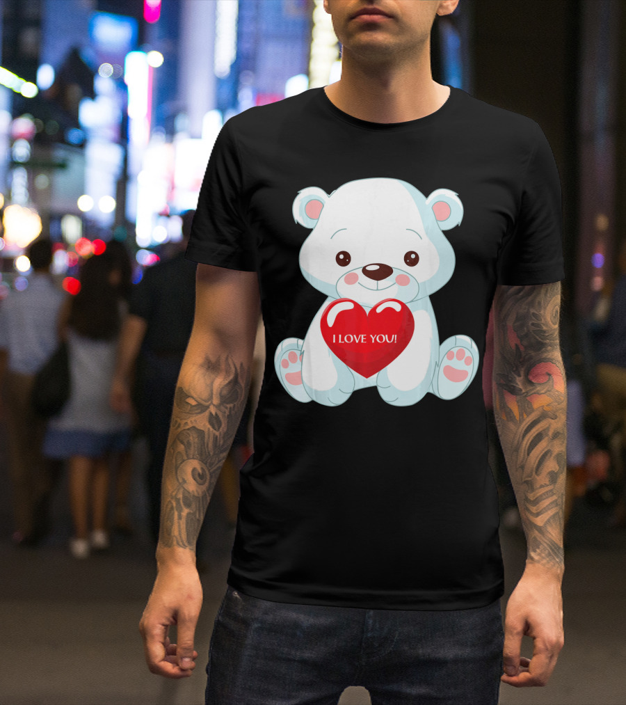 Polar Bear Holding Heart I Love You T-Shirt