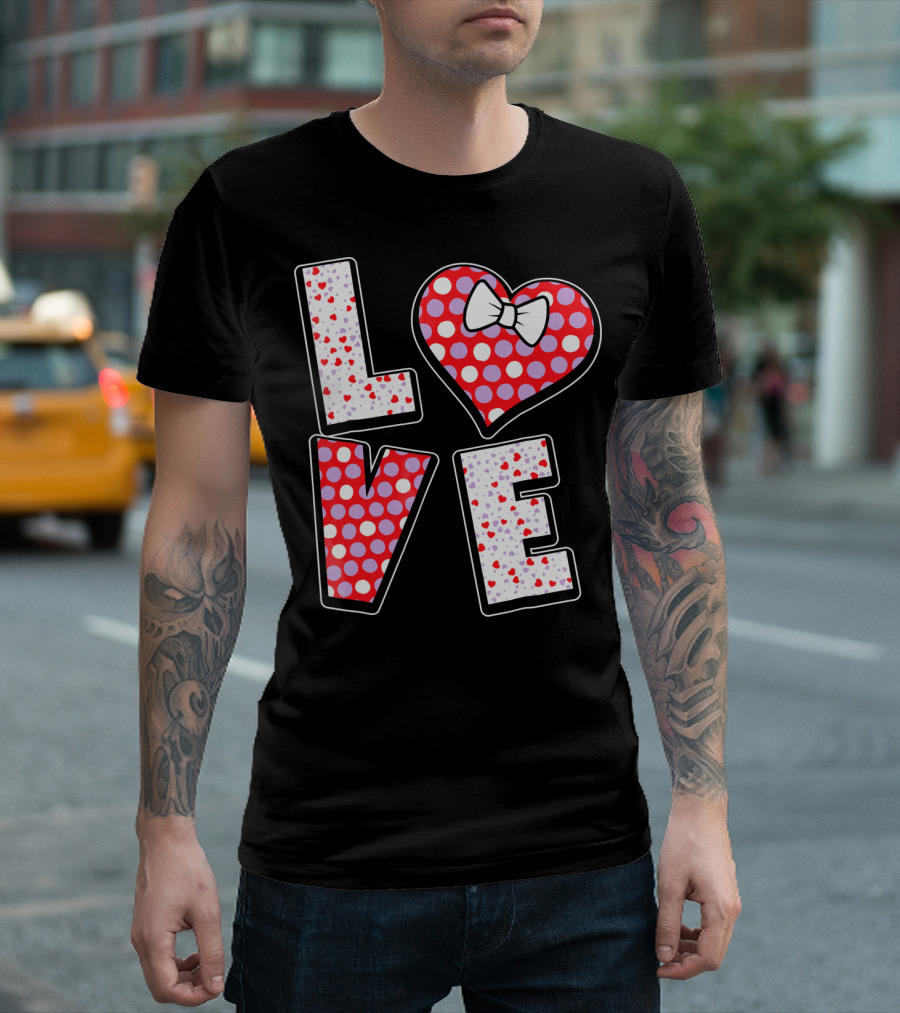 LOVE Polka Dot Heart Bow Tie Valentines T-Shirt