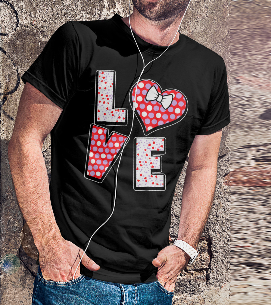 LOVE Polka Dot Heart Bow Tie Valentines T-Shirt