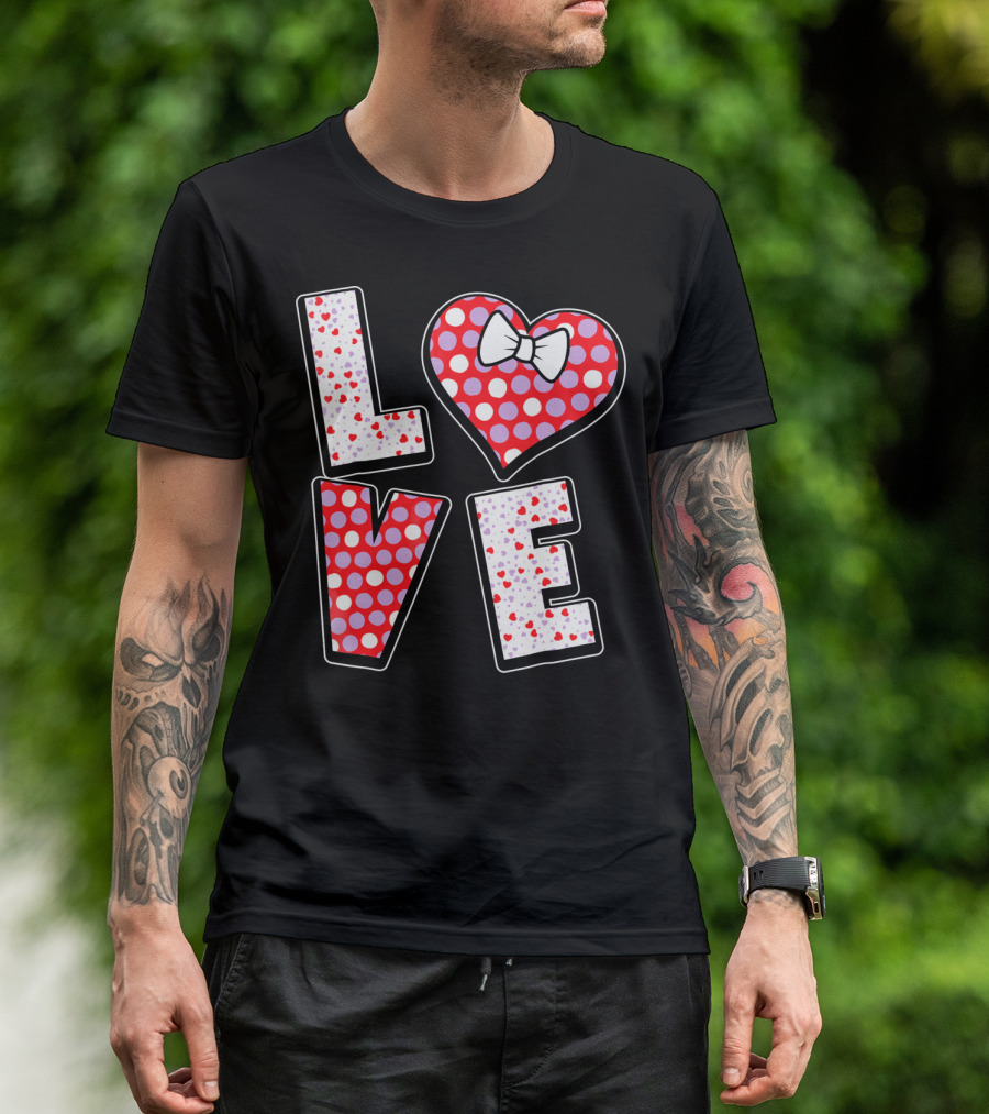 LOVE Polka Dot Heart Bow Tie Valentines T-Shirt