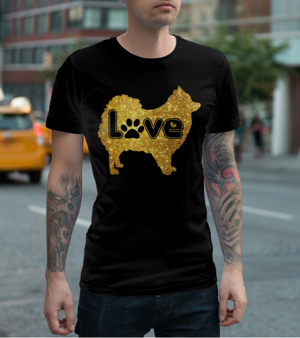 Pomeranian Love Gold Sparkle Paw Valentine T-Shirt