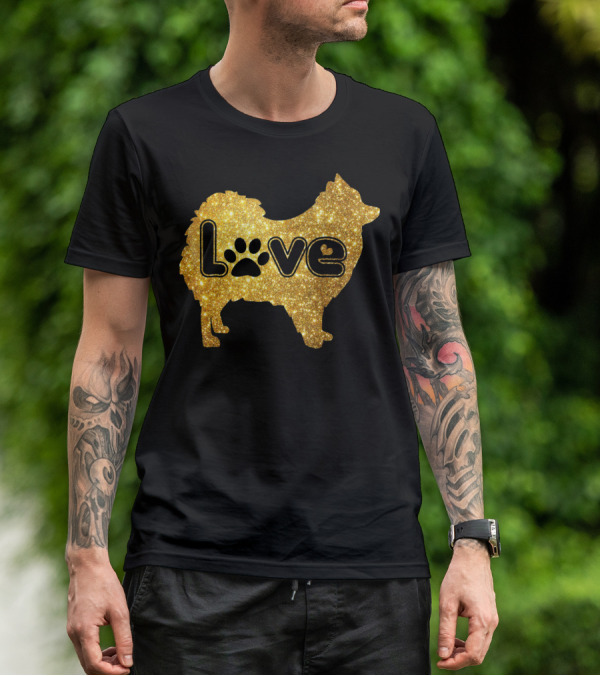 Pomeranian Love Gold Sparkle Paw Valentine T-Shirt