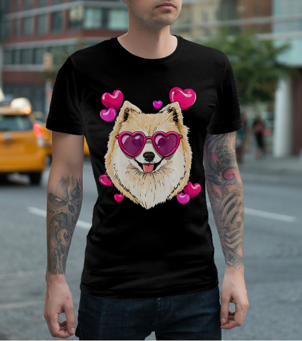 Pomeranian Valentines Day Heart Sunglasses Love Dog T-Shirt