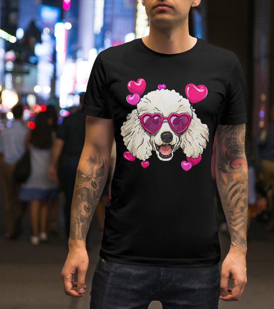 Poodle Valentines Day Heart Glasses Cute Dog T-Shirt