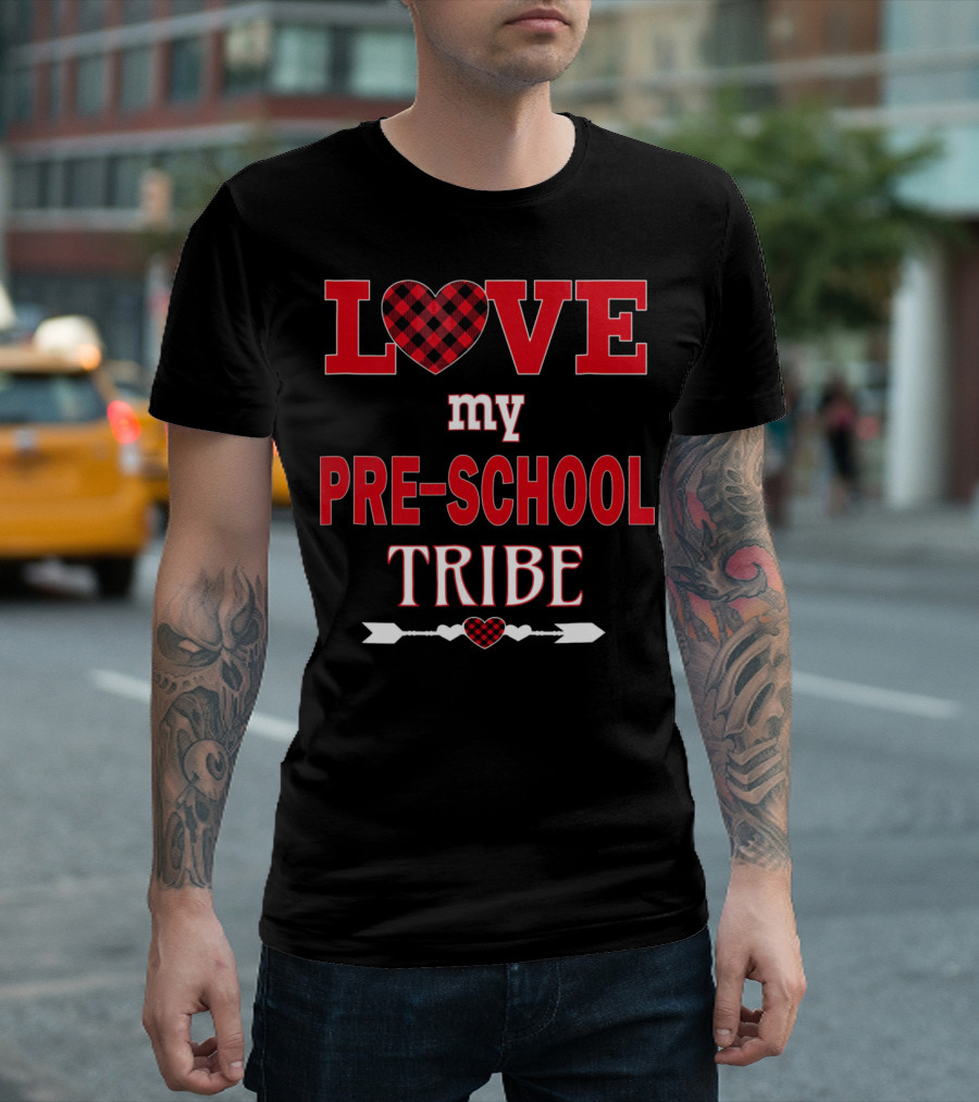 LOVE My Preschool Tribe Buffalo Plaid Heart Arrow T-Shirt