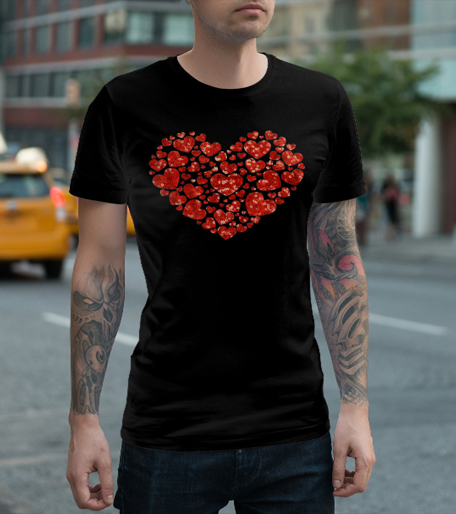 Red Valentines Day Heart Pattern PRINT T-Shirt