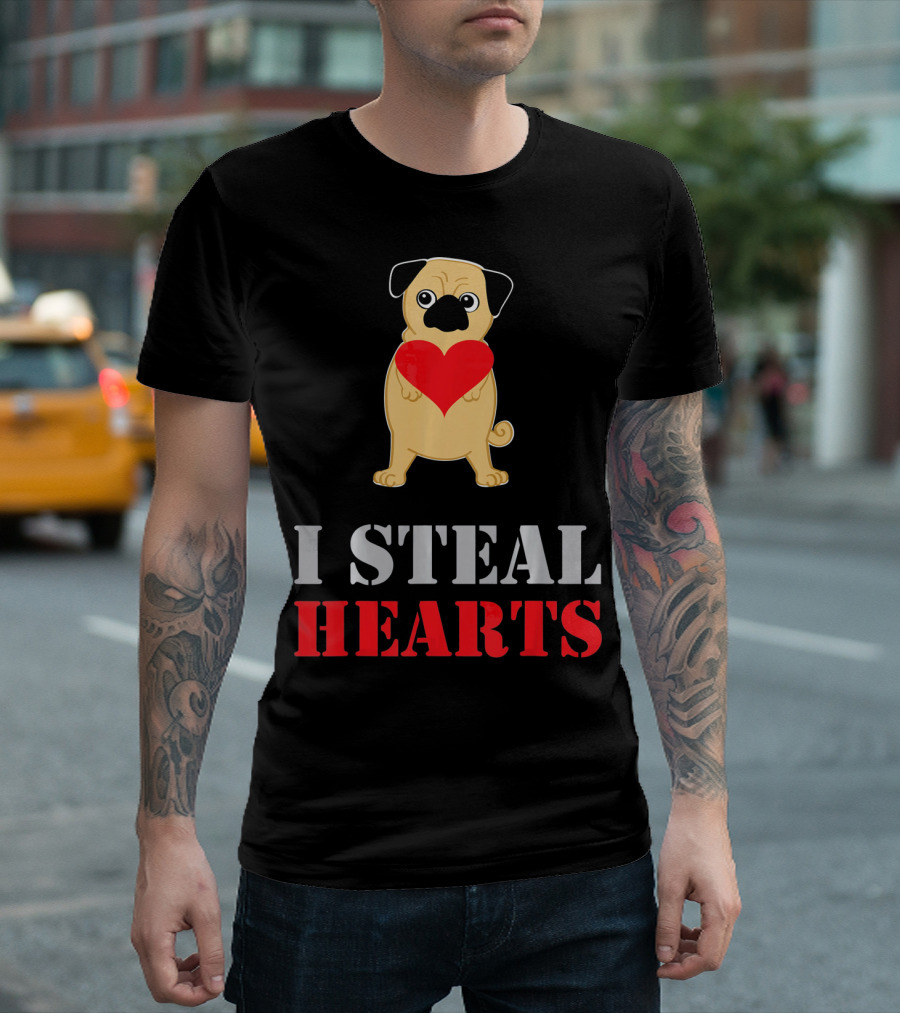 Pug Dog I Steal Hearts Valentine T-Shirt
