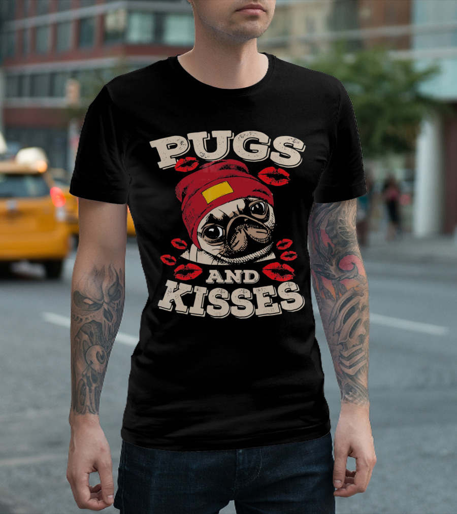Pugs and Kisses Funny Dog Lovers Pet Valentine Lips Beanie T-Shirt