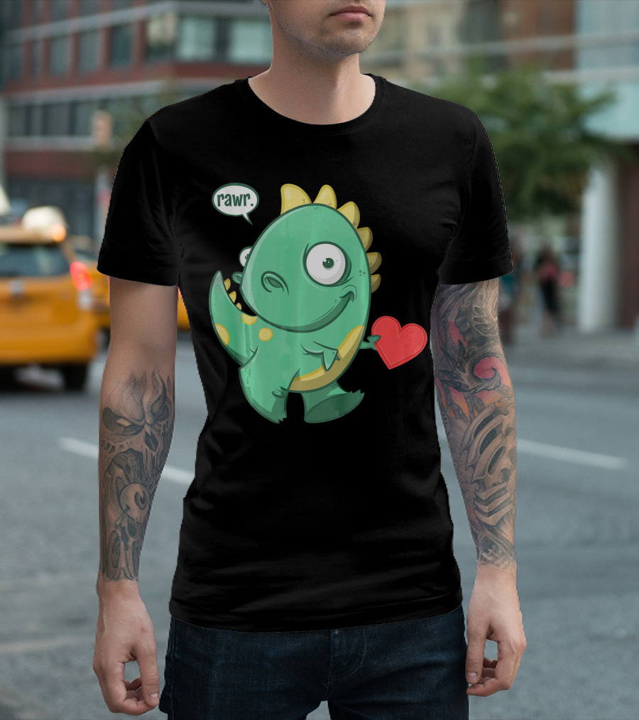 RAWR Dinosaur Holding Heart Valentines Day T-Shirt
