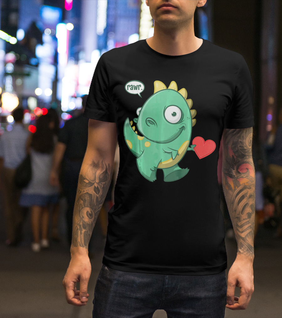 RAWR Dinosaur Holding Heart Valentines Day T-Shirt