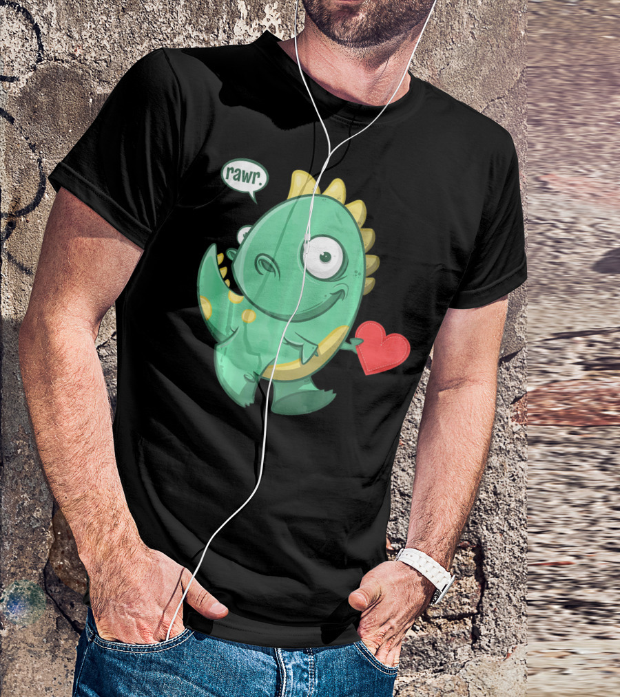 RAWR Dinosaur Holding Heart Valentines Day T-Shirt