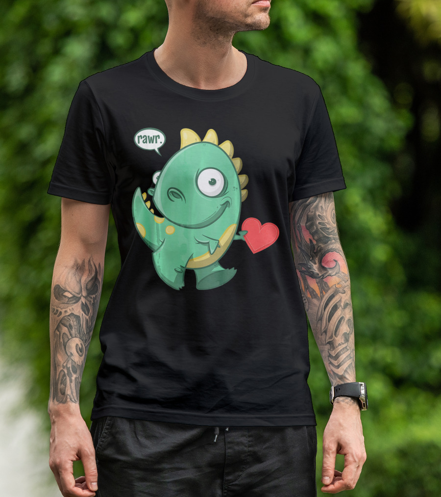 RAWR Dinosaur Holding Heart Valentines Day T-Shirt