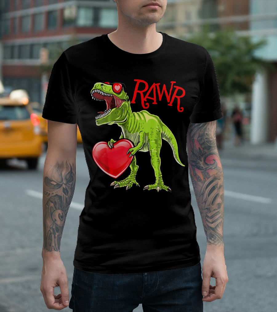 Rawr Valentine's Day T-Rex Dinosaur with Heart T-Shirt