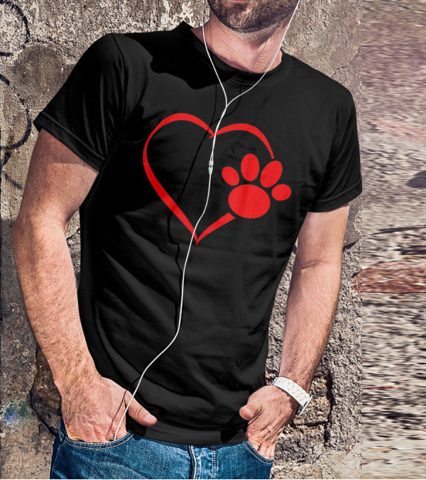 Red Heart Dog And Cat Paw Print Heart Va Love Pet Pawprint T-Shirt