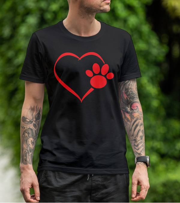 Red Heart Dog And Cat Paw Print Heart Va Love Pet Pawprint T-Shirt