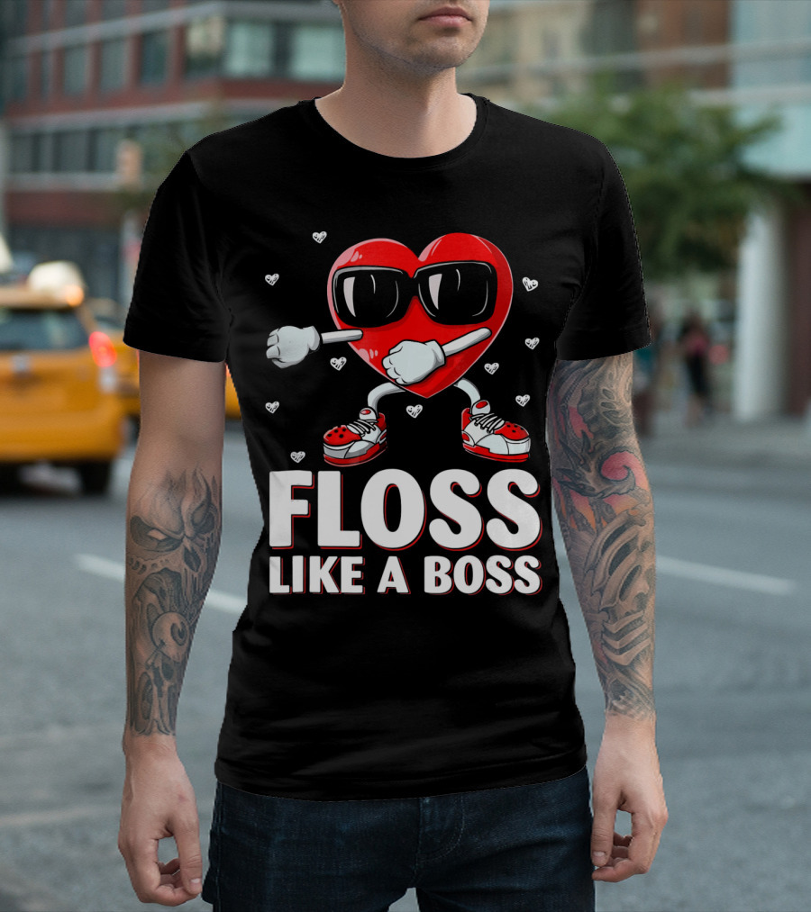 Floss Like A Boss Red Heart Valentine's Day Humor T-Shirt