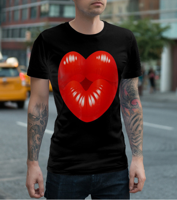 Red Lips Heart Kiss Kisses Valentine T-Shirt