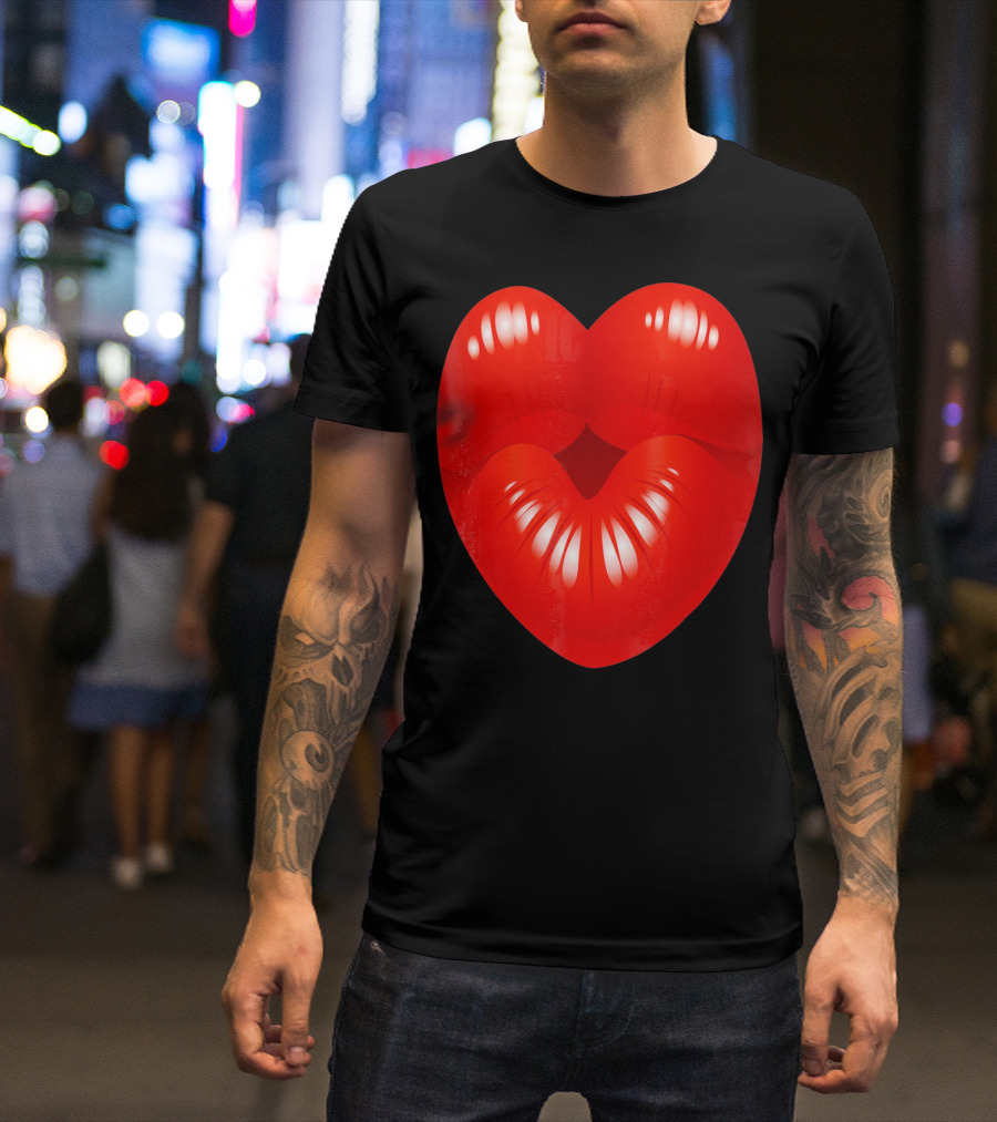 Red Lips Heart Kiss Kisses Valentine T-Shirt