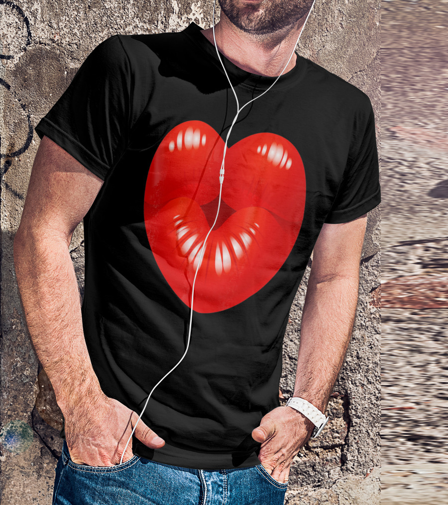 Red Lips Heart Kiss Kisses Valentine T-Shirt