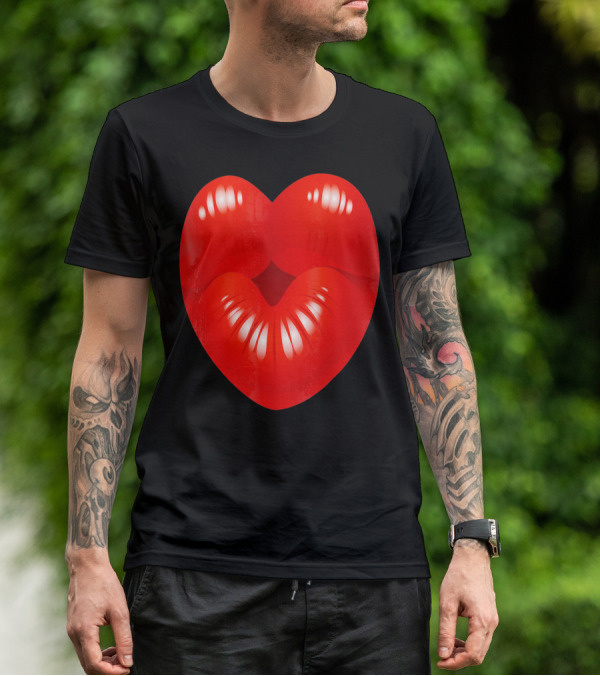 Red Lips Heart Kiss Kisses Valentine T-Shirt