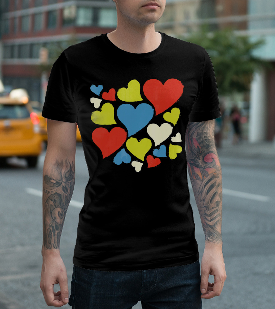 Retro Multicolor Hearts For Valentine's Day T-Shirt