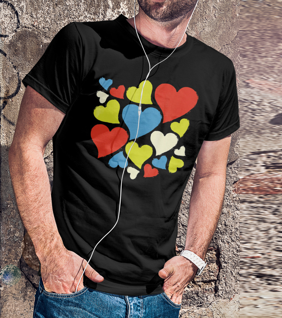 Retro Multicolor Hearts For Valentine's Day T-Shirt