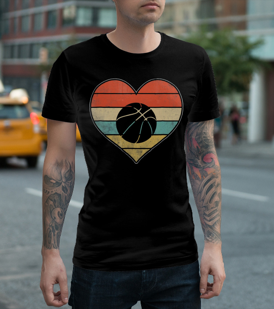 Retro Vintage Striped Heart Basketball Valentine T-Shirt