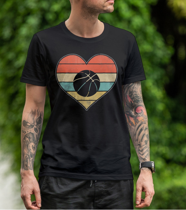 Retro Vintage Striped Heart Basketball Valentine T-Shirt