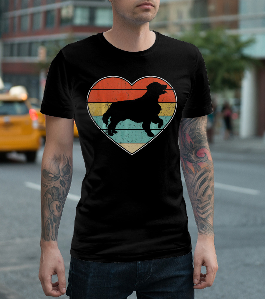 Retro Vintage Golden Retriever Silhouette Heart T-Shirt