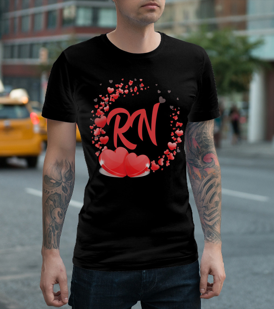RN Heart Nurses Valentines Day Love Hearts T-Shirt