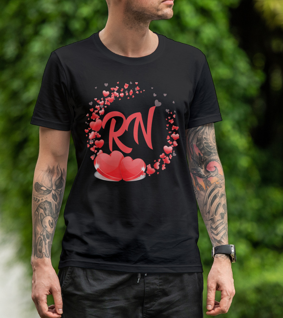 RN Heart Nurses Valentines Day Love Hearts T-Shirt