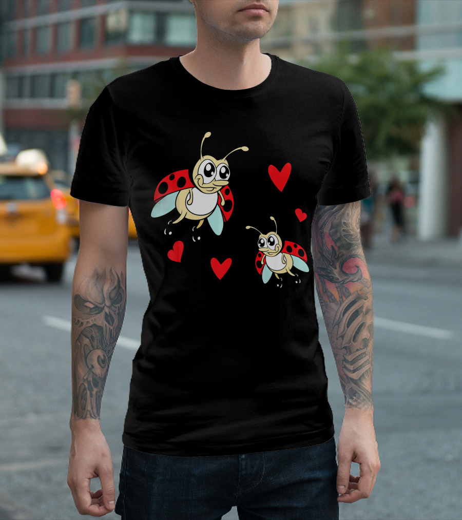 Romantic Valentine's Day Ladybug Couple with Hearts T-Shirt