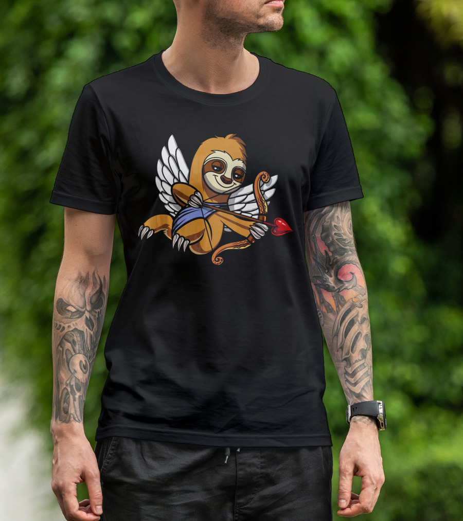 Sloth Cupid With Heart Arrow Valentines Day Love T-Shirt