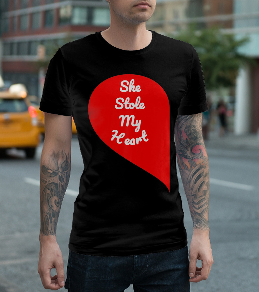 She Stole My Heart Valentine's Day Red Heart Drop Shaped T-Shirt