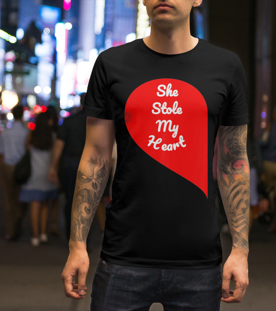 She Stole My Heart Valentine's Day Red Heart Drop Shaped T-Shirt