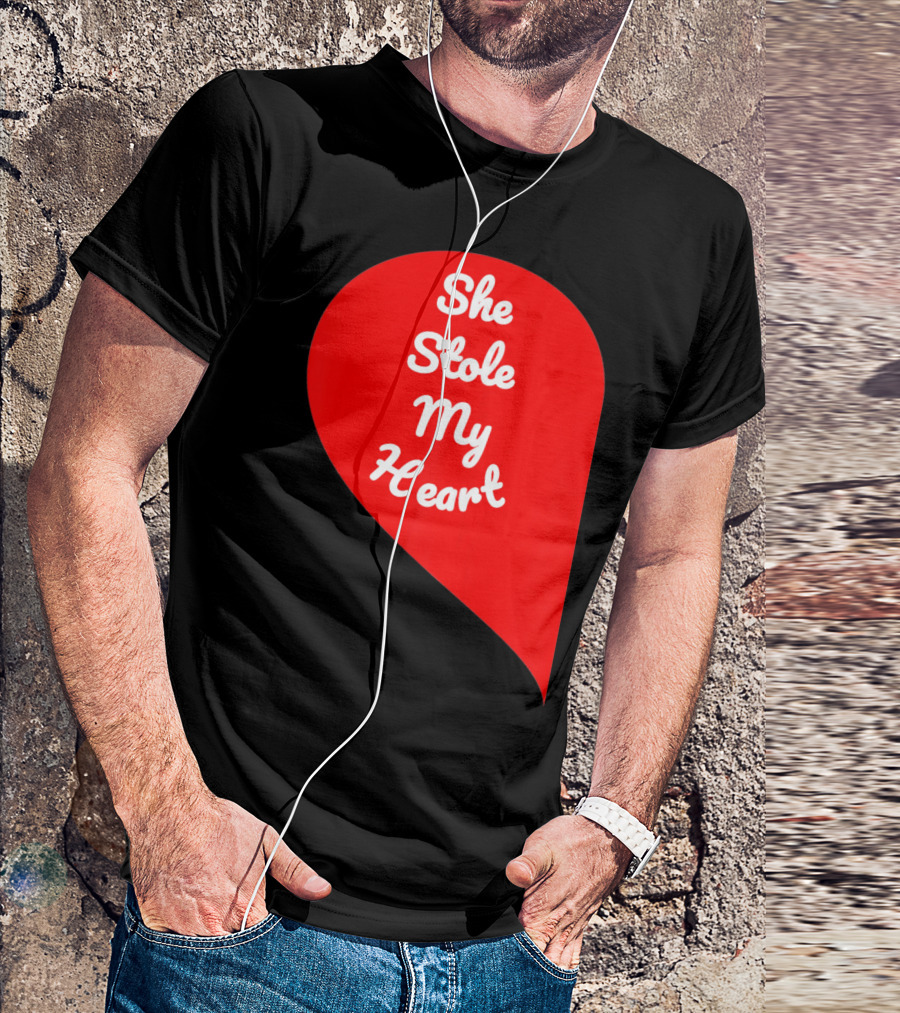 She Stole My Heart Valentine's Day Red Heart Drop Shaped T-Shirt