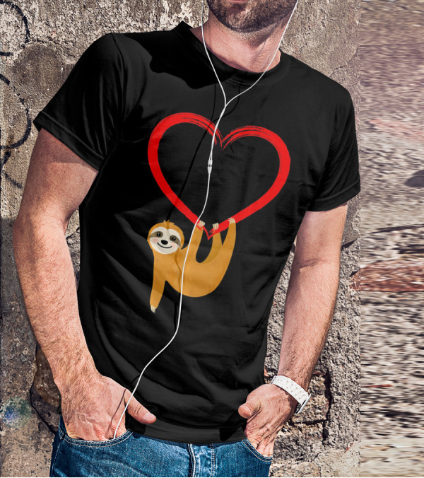 Valentines Day Sloth Hanging On Heart T-Shirt