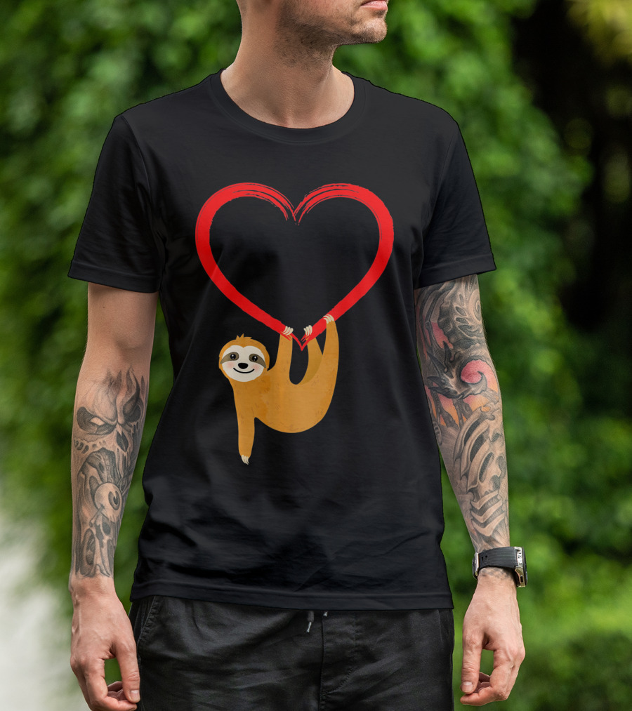 Valentines Day Sloth Hanging On Heart T-Shirt