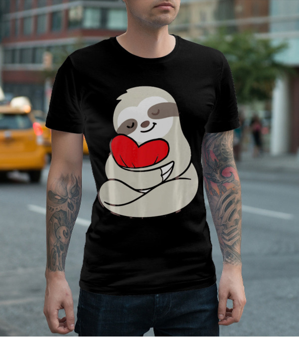 Sloth Hugging Heart Love Valentines T-Shirt