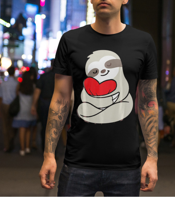 Sloth Hugging Heart Love Valentines T-Shirt