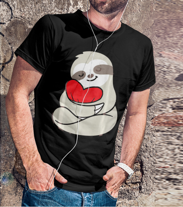 Sloth Hugging Heart Love Valentines T-Shirt