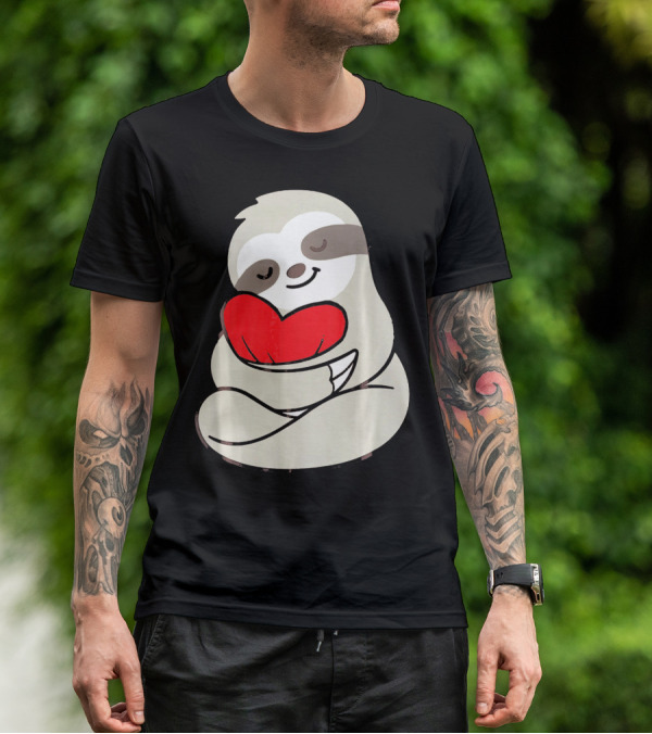 Sloth Hugging Heart Love Valentines T-Shirt
