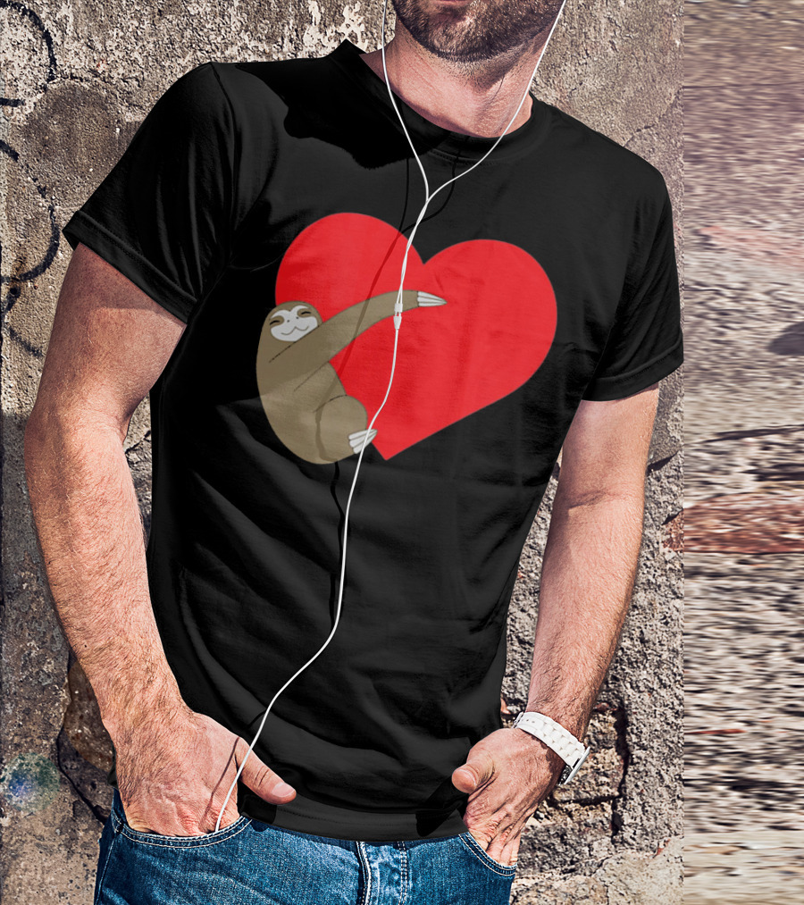 Sloth Hugging Heart Cute Pocket Va T-Shirt