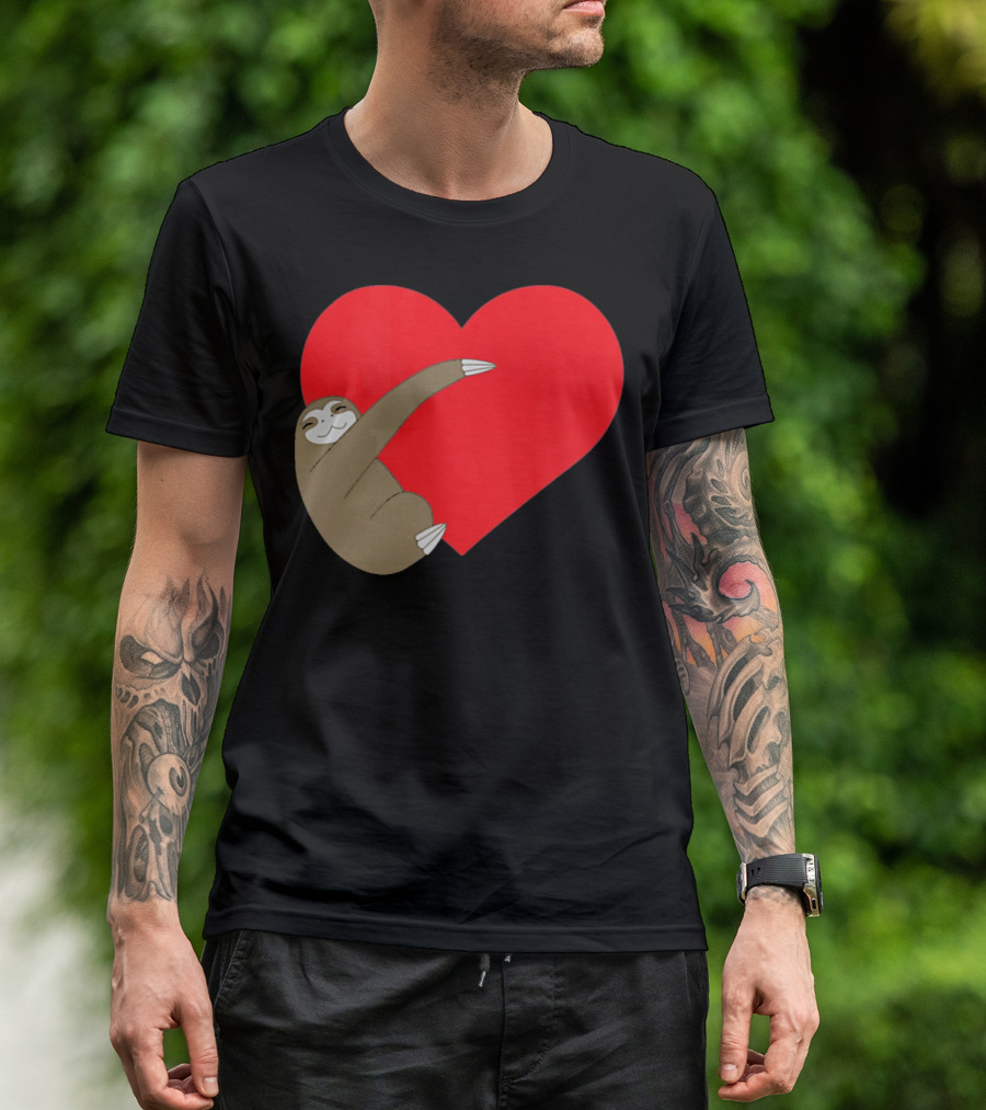 Sloth Hugging Heart Cute Pocket Va T-Shirt