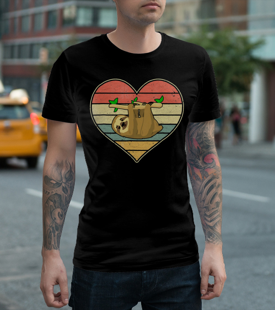 Vintage Sloth Hanging in Striped Heart For Val T-Shirt