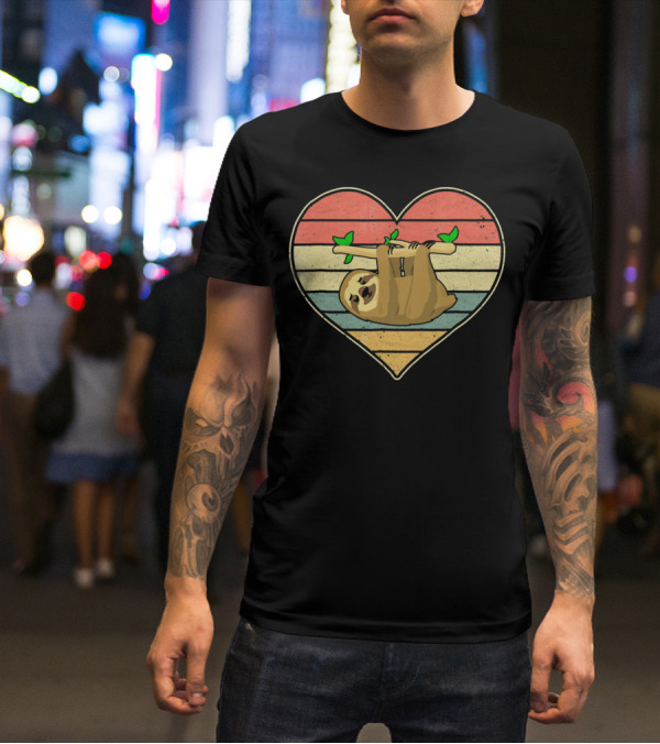 Vintage Sloth Hanging In Striped Heart For Val T-Shirt