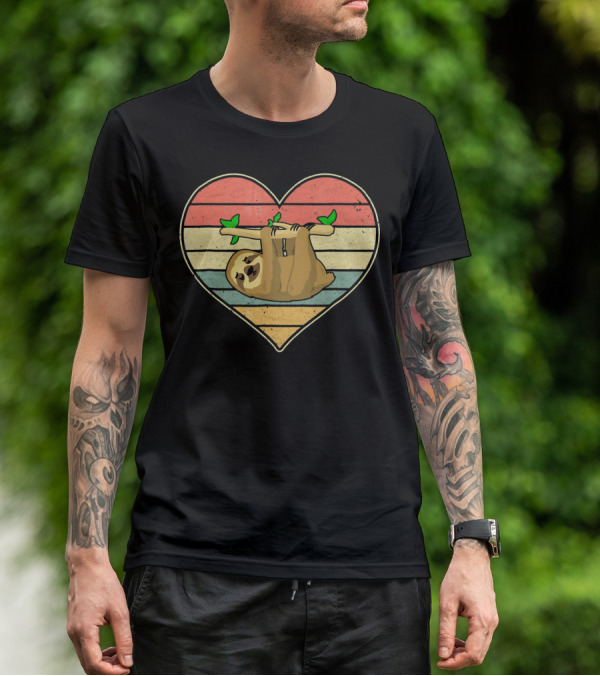 Vintage Sloth Hanging In Striped Heart For Val T-Shirt